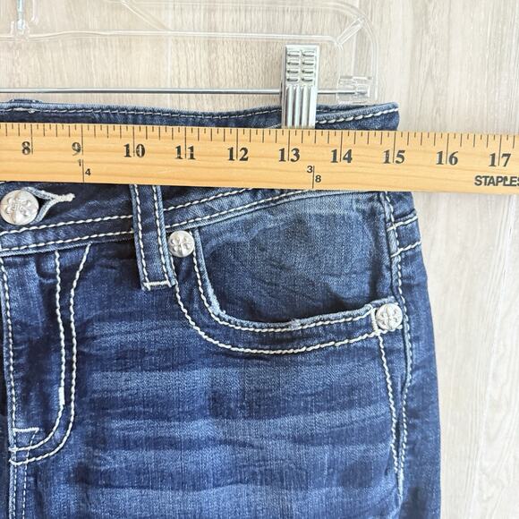 Miss Me Jeans Women 29 Floral Swirl Horseshoe Bling Pocket Mid Rise Boot Cut - Picture 11 of 16